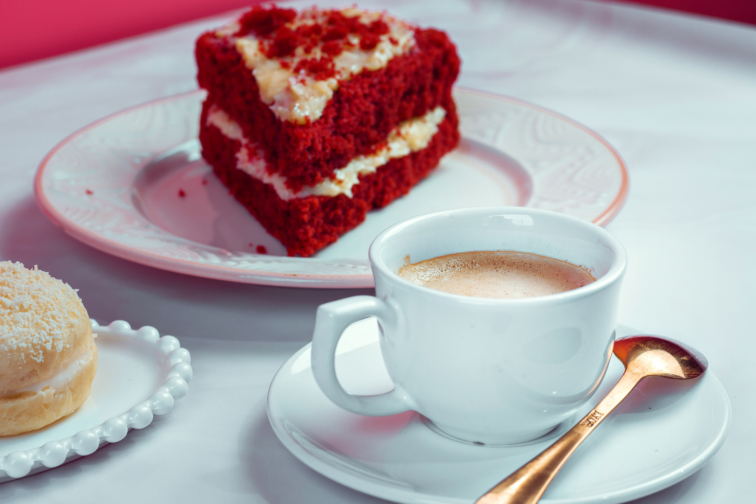 Red Velvet Cake Served with Coffee